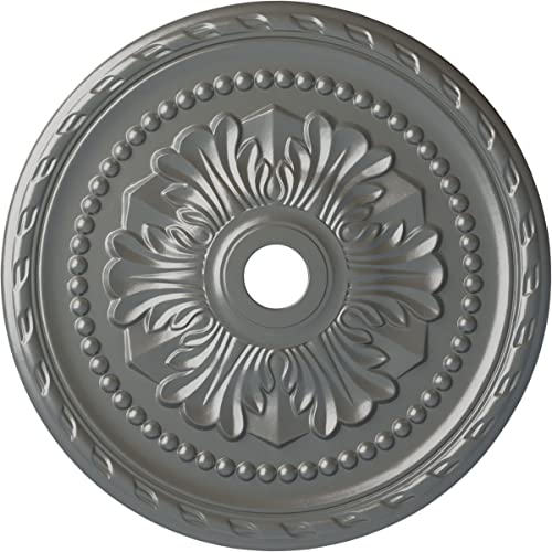 31 1/2"OD x 3 5/8"ID x 1 3/4"P Palmetto Ceiling Medallion (Fits Canopies up to 7 5/8"), Hand-Painted Silver
