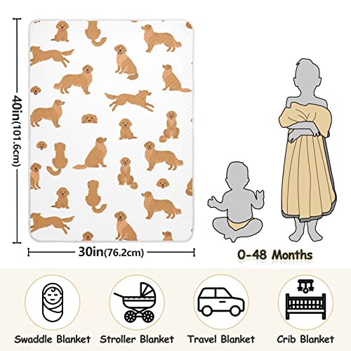 Image of Swaddle Blanket Golden Retriever Dogs Cotton for Infants, Receiving, Lightweight Soft Swaddling for Crib, Stroller, Nursery, Goldies Puppy, 30x40 in