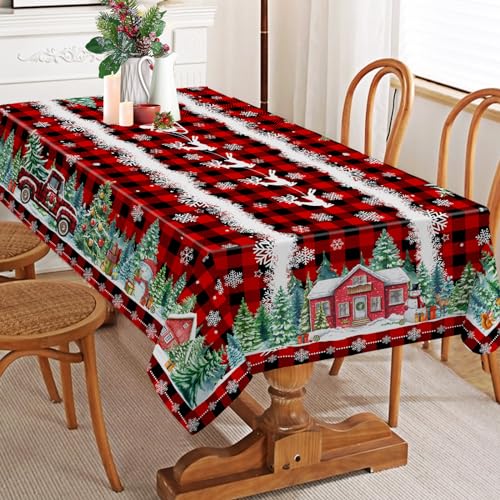 Christmas Tablecloth 60x84 Inches for Rectangle Tables - Red Buffalo Plaid Christmas Decor for Table - Water Resistant Xmas Table Cloth, Party Decorations for Kitchen, Home – Image 8