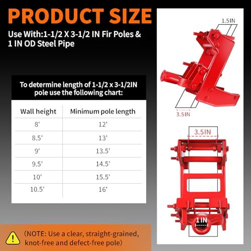 Heavy-Duty Wall Jack, Malleable Cast Iron Wall Jacks for Lifting Wall Beams in Log Home Building, 1000 lbs Lifting Capacity, Wall Jack Use with 1-1/2 X 3-1/2 in Fir Poles or 1 in OD Steel Pipe（Red） - Thumbnail 3