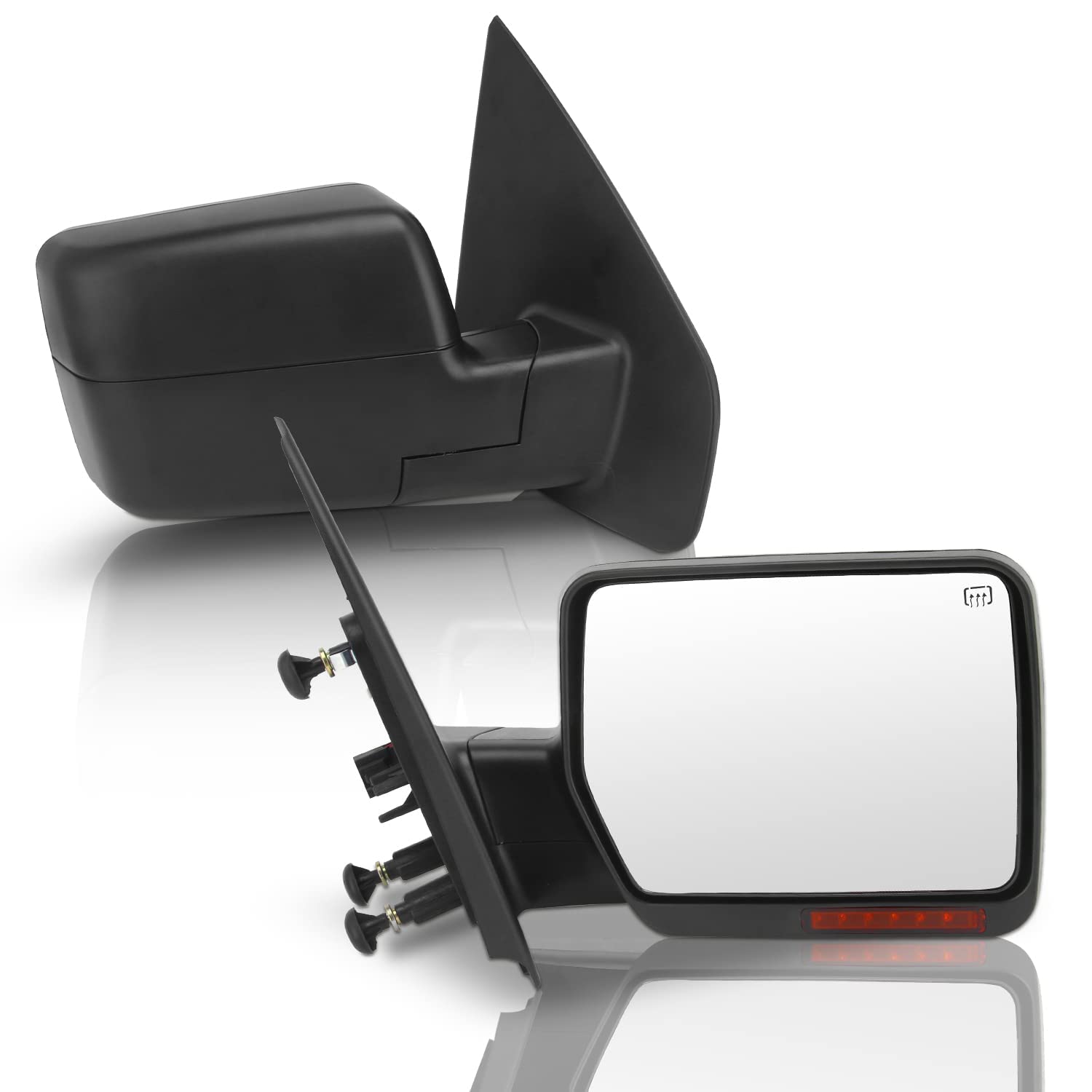 Perfit Zone Towing Mirrors Right Passenger Fit 04-06 Ford F150, POWER HEATED,W/AMBER SIGNAL,BLACK Mirror Replacement