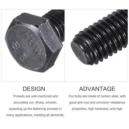Image of METALLIXITY Hex Bolts (M10-1.5x40mm) 10Pcs, 8.8 Grade Carbon Steel Fully Threaded Black Oxide, Coarse Thread UNC Hex Head Screw Bolt - for Furniture Repair