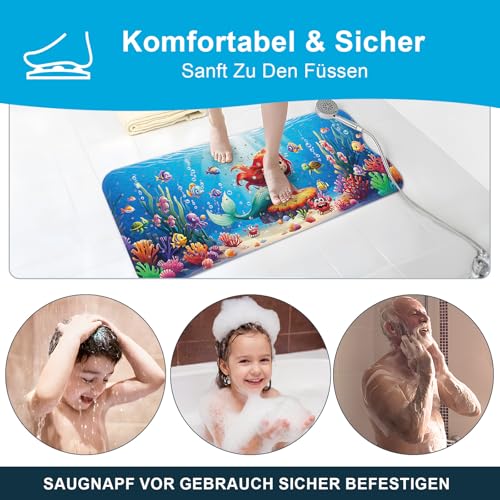 XIYUNTE Baby-Badematte für Badewanne, rutschfeste Kinder-Badematte, 101,6 x 40,6 cm, extra lang, Cartoon-Badematte, rutschfeste Kinder-Duschmatte, umweltfreundlich, Kleinkind-Badematten mit Saugnäpfen