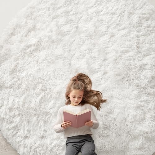 OLANLY Ivory Round Rugs for Bedroom - Machine Washable, 9 ft Circle Area Rugs for Living Room, Soft and Fluffy Shaggy Carpet for Teen Girls and Boys, Nursery Rooms, Dorms, Home Decor Aesthetic