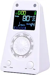 Asixxsix Metrônomo digital com cronômetro, Metrônomo eletrônico de 8 ritmos com valores de batida ajustáveis,Metrônomo vocal recarregável com alto-falante BT para piano, guitarra, violino (Branco)