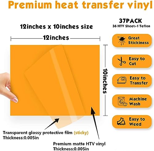 Yuitce ET-1 Htv Heat Transfer Vinyl Bundle 37Pack 12 Inch X 10 Inch Vinyl Sheets,Iron On Vinyl For Cricut & Heat Press Machine,More Than 20 Assorted Colors For Diy Fabrics T-Shirts thumb #5