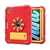 SIBEITU Case for iPad mini 7 (A17 Pro) 2024 / iPad mini 6th 8.3 Inch 2021 with Pencil Holder Stand for Kids Boys Girls, Slim Shockproof Protective Case for iPad mini 7th/6th 8.3 Inch, Red & Gold