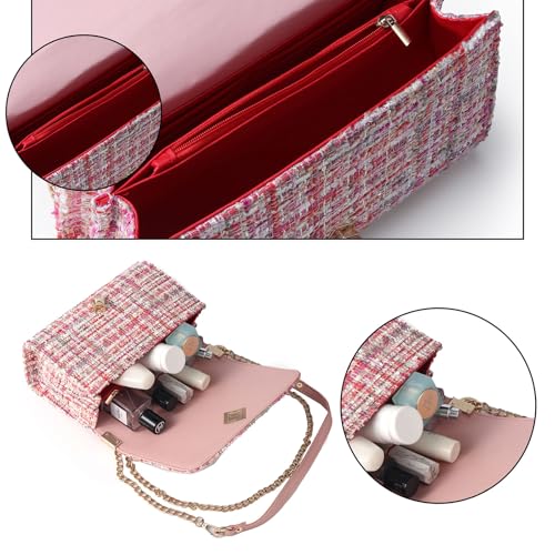 Large Shoulder Bags for Women PU Leather Cross body Bag Tweed Purses Evening Bag Clutch Satchels, with Chain Strap4