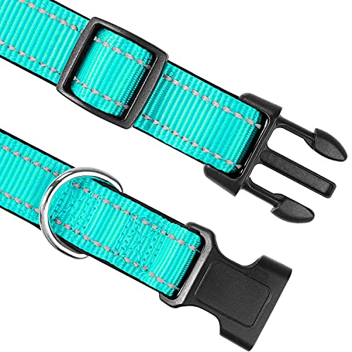 Joytale Reflective Dog Collar,Soft Neoprene Padded Breathable Nylon Pet Collar Adjustable For Medium Dogs,Teal,M #TOP2