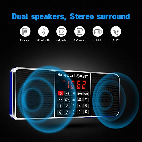 L-288AMBT Digital Portable Radio AM FM Bluetooth Speaker Stereo MP3 Player TF/SD Card USB Drive Handsfree Call LED Display (Red)