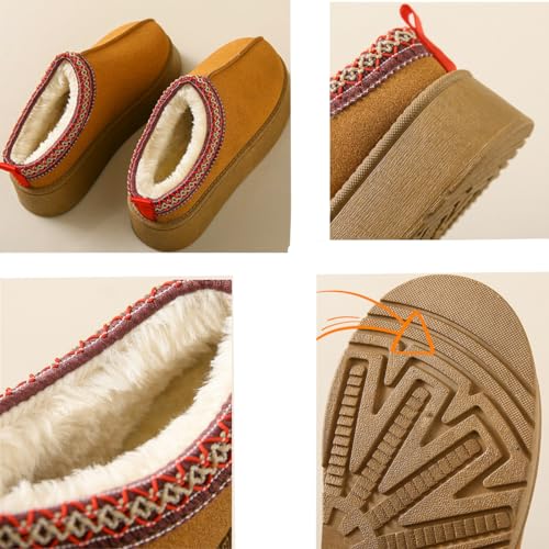 Image of Women's Platform Slippers,Snow Winter Womens Slippers Fluffy House Slippers for Indoor and Outdoor+1 pair of thick socks (Brown, Adult, Women, 8.5, Numeric, US Footwear Size System, Medium)