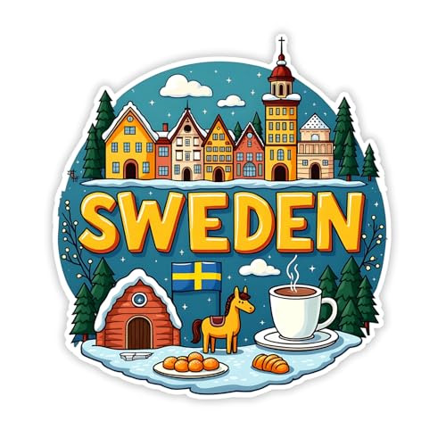 Image of Naxon Sweden Country Theme Souvenir Wooden Refrigerator Stylish Fridge Magnet - Fridge Decoration Magnet for Kitchen & Home Decor | Perfect Souvenir Gift | Size 3x3 Inches | Pack of 1