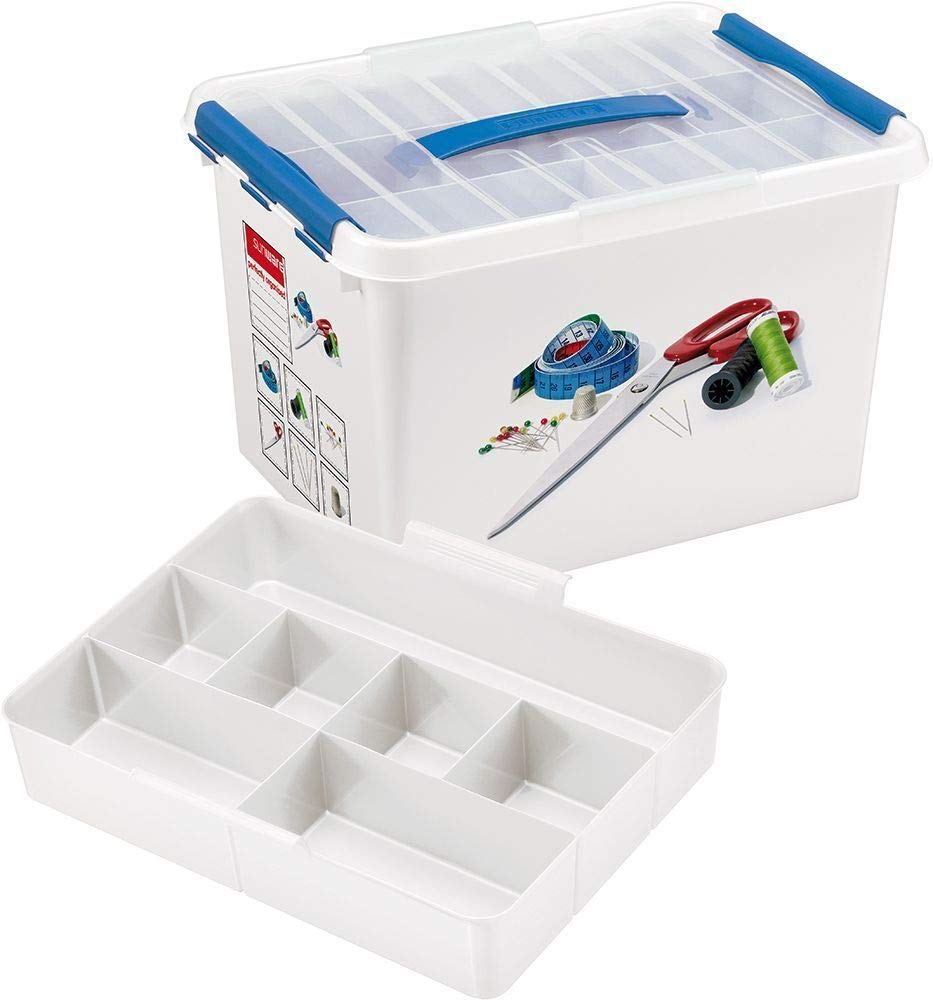 Sunware Q-Line Sewing Box with Insert, White/Blue, 22 Litre
