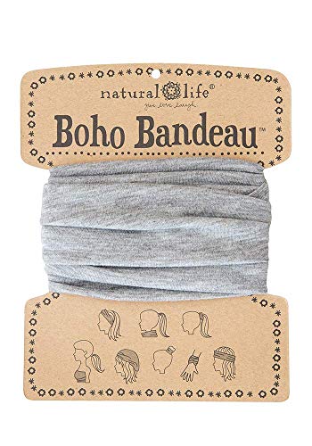 Natural Life Boho Bandeau Headband - Versatile, Wide, Hairband That Stays In Place, 8 Ways To Wear, The Perfect Accessory - Heather Grey 13.5” L x 9” W
