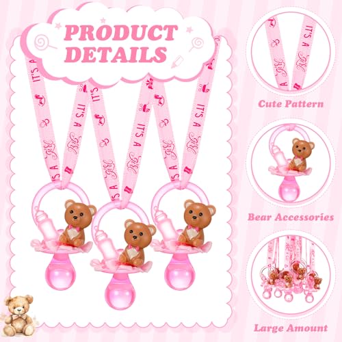 Image of Coume 36 Pcs Baby Shower Pacifiers Necklace Cute Bear Bottle Acrylic Pacifiers Necklaces for Baby Shower Games Guests Gender Reveal Party Favors Prize Decorations DIY (Pink,Cute)