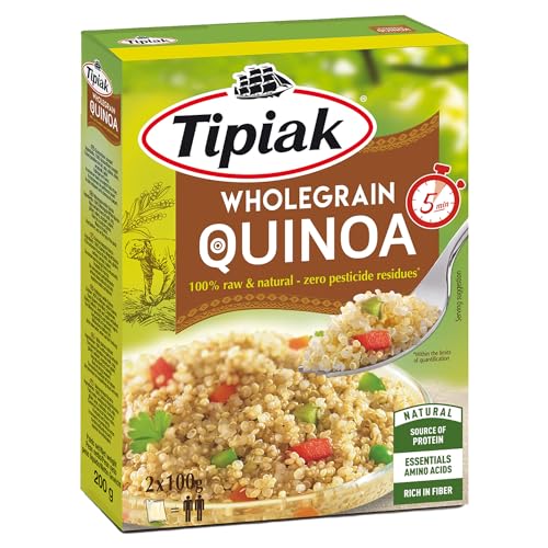 Tipiak, Quinoa Integrale, Ottima Base per Insalate di Verdure, Ideale come Accompagnamento per Carni Bianche Bollite, da Gustare Fedda o Calda, Ricca di Fibre, Pronta in 5 Minuti, Scatola 200 g