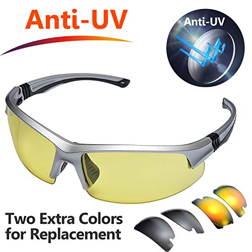 Preisvergleich Produktbild SAFEYEAR Schutzbrille Getönt Sicherheitsschutzbrille SG008 Klare Scheibe Kratzfest UV Schutz DREI Farben Scheiben (Mehrfarbig)