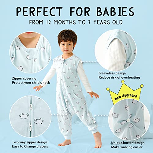 Image of WONDAY Toddler Sleep Sack with Feet, 0.5 Tog Sleeping Sacks for Walking with Legs 12-18 Months 2T 3T 4T 5T (Dog, 2-3T)