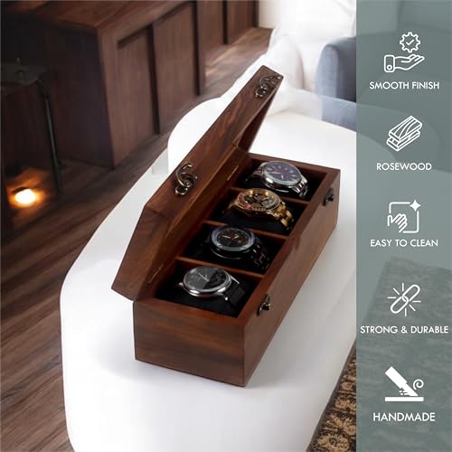 Image of Vintage Wooden Watch Box for Men, Timepiece Storage & Organizer, Watch Display Case, Jewelry Box for Women, Anniversary Gift for Husband (4 Grooves (Rosewood))