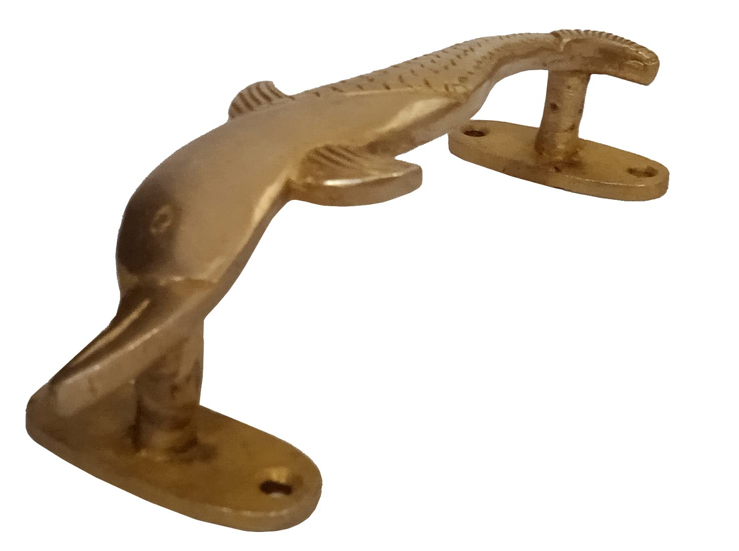 Purpledip Brass Handle: Fish Shape Vintage Design Grip for Door Window Dresser Cupboard Drawer 7.5 Inches Long, Golden (11024A) - Image 4