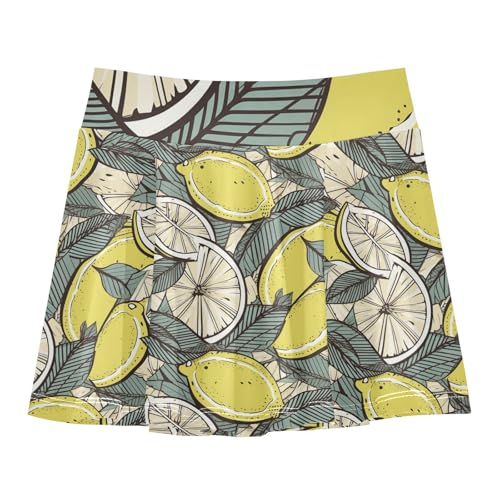 visesunny Girls Flowy Pleated Skirt Vintage Lemon Leaf Tennis Golf Fashion Short Skorts for Casual Dance Outfit