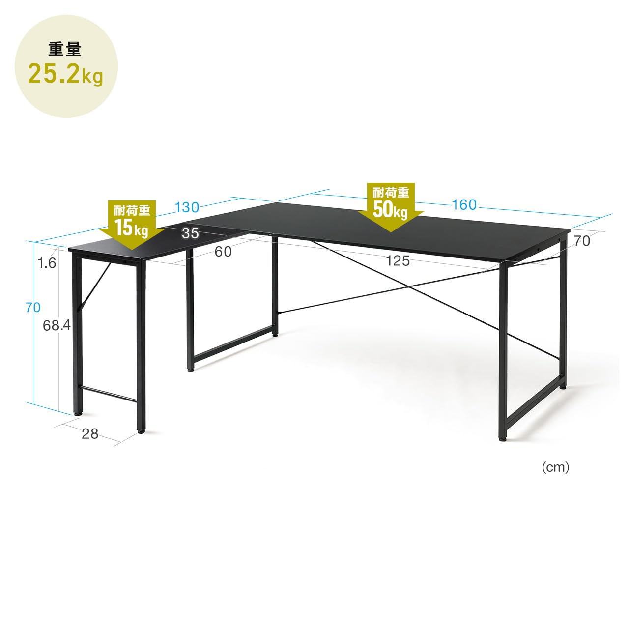Amazon | サンワダイレクト L字デスク 幅160×奥行130cm モニターアーム