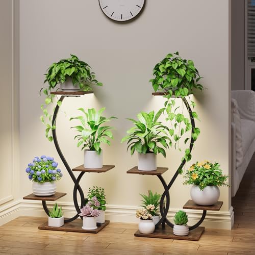 Image of BACEKOLL Plant Stand Indoor with Grow Lights - 2 Pack Plant Shelf, Lighted Corner Plant Stands for Indoor Growing, 4 Tiered Metal Flower Holder, S-Shaped Decorative Shelves for Home, Hallway, Black