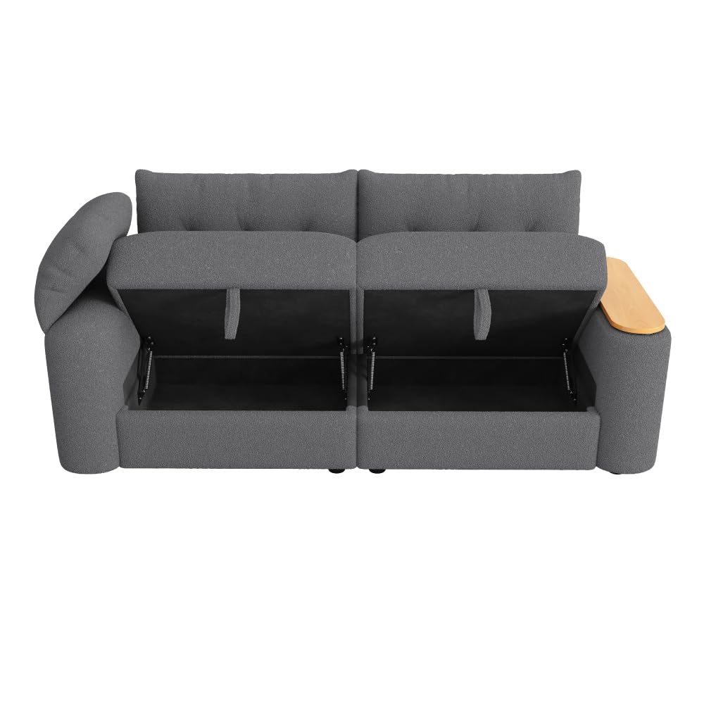 Sofá de matrimonio con compartimento de almacenamiento, sofá de peluche Teddy de 2 plazas con reposacabezas y mesa integrada, sofá cama doble, sofás de 2 plazas, sofá modular acolchado para salón