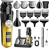 6-in-1 Hair Clipper Beard Trimmer for Men, IPX6 Waterproof Electric Shaver Razor&Cordless Hair Clipper Grooming Kit Hair Trimmer for Nose, Body, Face and Mustache, Gifts for Men (Gold)