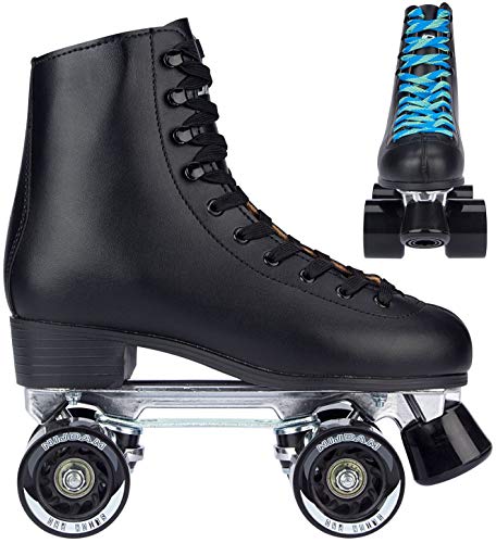 Nijdam Erwachsene Retro Rollerskates Leder, Schwarz, 37, 52RM