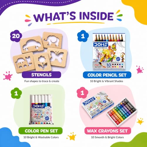 Image of Pandaworld Kids Wooden Painting Stencil kit (20 pcs) with Crayons, Sketch pens and Pencil Colors, Wooden Drawing Craft, Colouring Puzzle kit | Birthday Gift for Boys & Girls Age 3 4 5 6+ Years