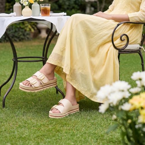 Image of Frido Women's Arch Support Wedge Sandals, Orthopedic Cushioned Platform Heels with Anti-Slip Sole, Comfortable Slip-On Footwear for Office, Travel, Daily Wear & Long Standing | Available in 3 Style- Buckle Strap, Velcro Strap & Classic Styles