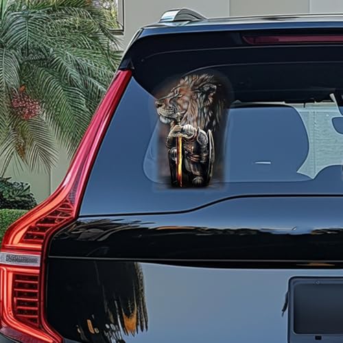 Image of Premium Jesus Car Decal - Lion of Judah with Fighter Warrior Design - Durable & Waterproof Christian Vinyl Sticker for Car, Truck, Window, Laptop, Bumper - 8.87 x 5.86 Inches