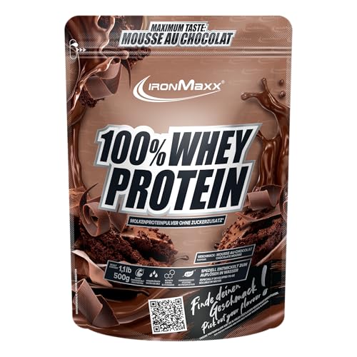 IronMaxx 100% Whey Protein Pulver 500g - Mousse au Chocolat | Cremiger Eiweißshake mit BCAAs & EAAs | High Protein, Low Carb & zuckerarm | Ideal für Muskelaufbau & Fitness
