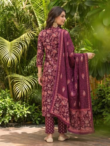 Image of Vaamsi Women's Floral Printed Straight Kurta Pant With Dupatta Set | kurta sets for woman