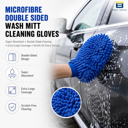 Image of Btag Microfibre Double Sided Wash Mitt Cleaning Gloves | Regular Quality | Super Absorbent | Extra Large | 2 pc Pack | Blue