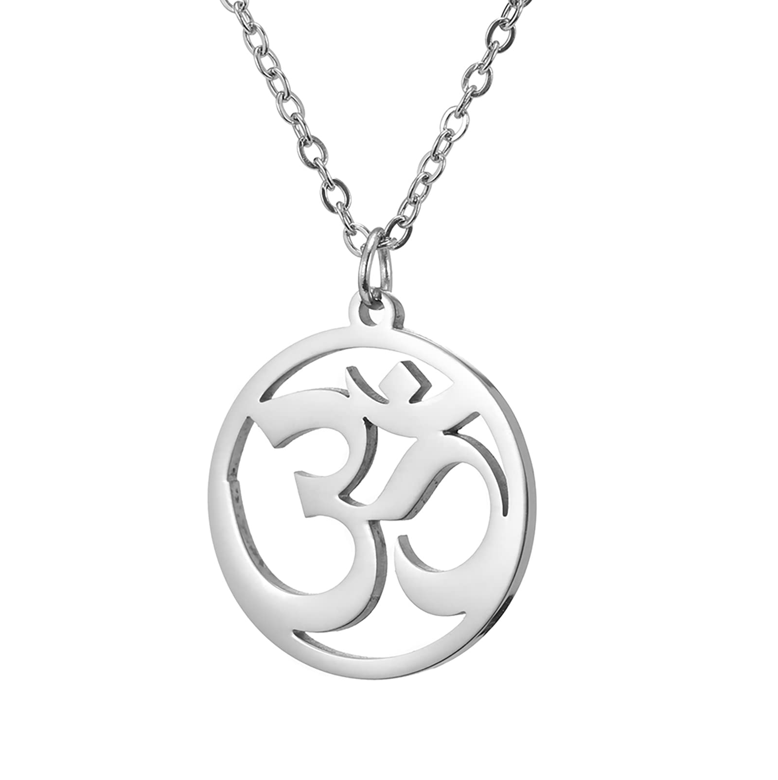 SIPURISWomen OM Necklace Indian Yoga Aum Om Ohm Pendant Necklace Stainless Steel Hindu Meditation Charm Sanskrit Symbol Spiritual Amulet Jewelry for Women Men