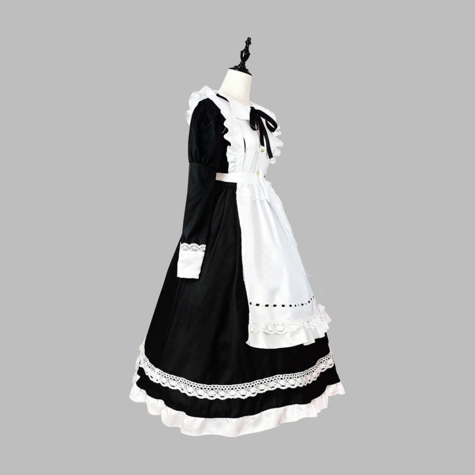 Costumi Cosplay di Halloween Grembiule Anime Cameriera Gioco di Ruolo Abito Lungo Taglie Forti Nero Bianco Lolita Lingerie Abito Abiti da Cameriera-Nero,XXXL