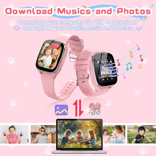 Image of 4G Kids Smart Watch - Smartwatch for Kids with Call SOS Music Camera Video Alarm Pedometer Calculator Stopwatch Educational Games, Smart Watch Phone with SIM Card for Boys Girls Ages 4-12(Pink)