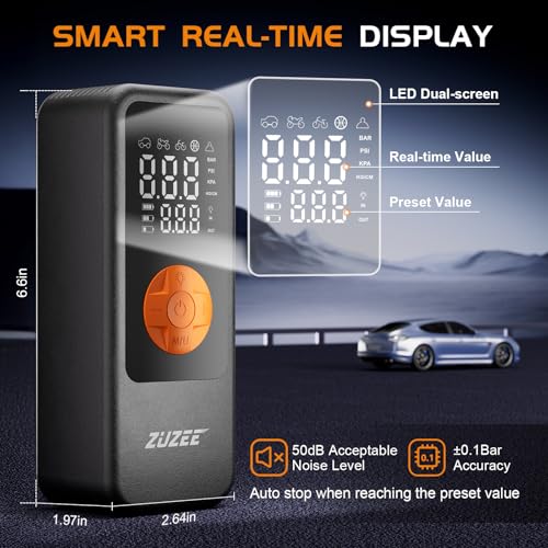 Tire Inflator Portable Air Compressor, 4X Faster & High-Capacity Battery, Portable Tire Inflator with Digital Pressure Gauge, LED Light, 150PSI Air Pump for Car Tires, SUV, Motorcycle, Bike, Ball, etc - Image 3