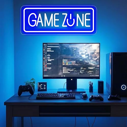 Image of Blue GAME ZONE Neon Sign - LED Gaming Room Decor, Dimmable Arcade Light for Streaming Setup, Man Cave, USB Powered(16.5x6 Inch)