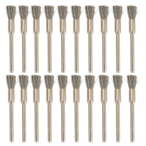 Image of 20PCS Stainless Steel Cleaning End Brushes Pen,1 /8″(3mm) x 1 /5″(5mm) Metal Rust Removal, Cleaning, and Polishing Rotary Tools