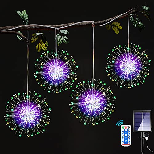 Yowin 4 Stück Solarstecker Gartenleuchten 120 LED Solarleuchten Feuerwerk, 8 Beleuchtungsmodi Solar Hängelampen Pusteblume mit Fernbedienung für Außen Garten Balkon Wege Deko (Mehrfarbig)