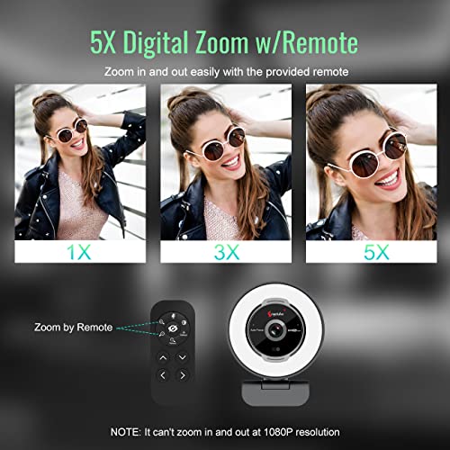 Angetube Streaming Webcam with Microphone: 1080P 60FPS USB Web Cam with Ring Light and Remote Control - HD Web Camera with 5X Digital Zoom Built in... - Image 5