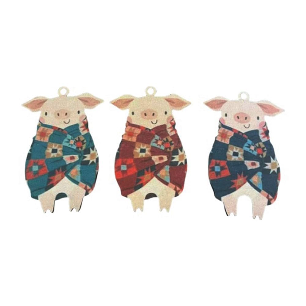 CTRLZS Pigs in Blankets Pendant Wooden Hanging Ornaments Cute Piglet Christmas Tree Decorations for Home Secret Santa Gift