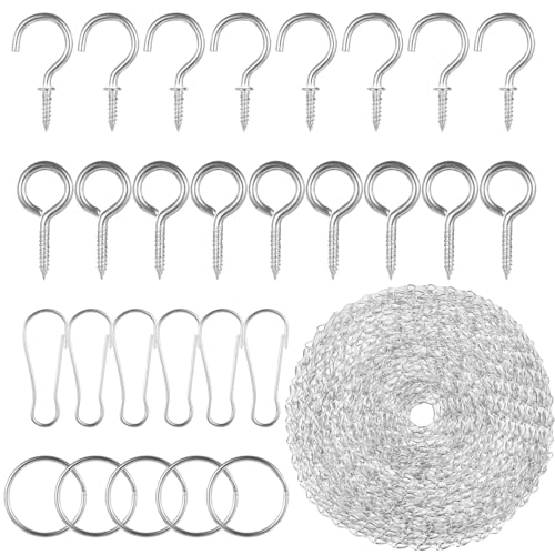 Image of 468 Inches Silver Hanging Chains, Picture Hanging Chain with S Hooks, Hanging Hooks, Buckles, Rings and Screw Hooks, Decorative Chain with Adjustable Length for Hanging Plants, Photos, Bird Feeder