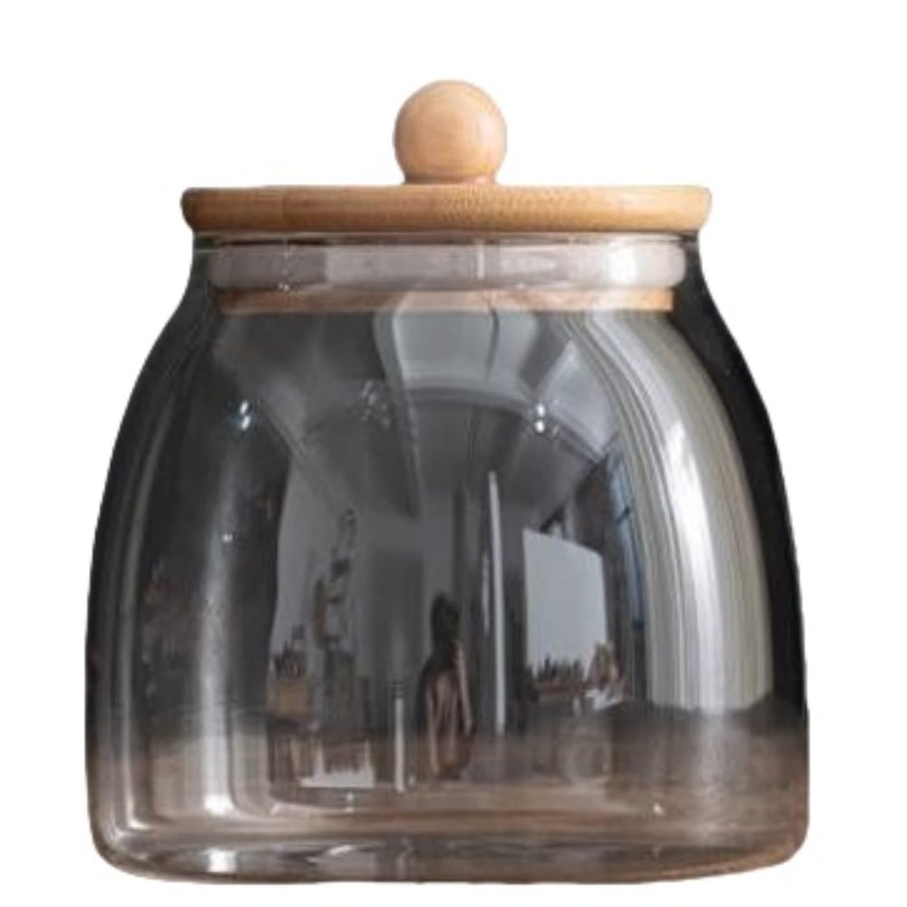 保存容器・ケース HAND BLOWN GLASS Amazon｜SIzlaho高ホウケイ酸ガラス保存瓶、透明竹蓋ガラス瓶