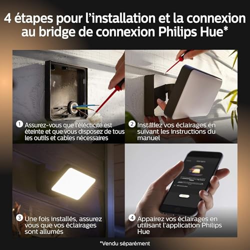 Philips Hue White & Color Ambiance Projecteur Extérieur DISCOVER, Éclairage extérieur en Aluminium Noir, Projecteur lumière compatible avec Alexa, Google Assistant et Apple Homekit