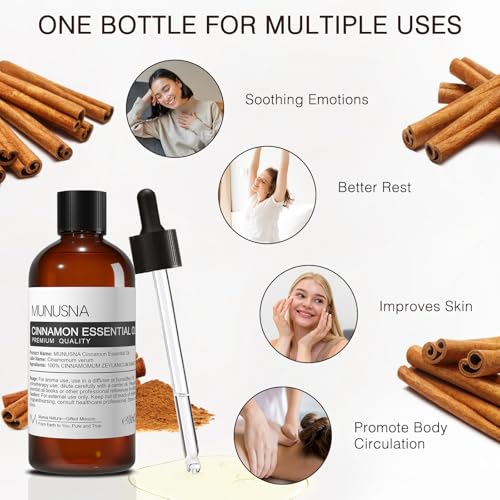 Image of Cinnamon Essential Oil for Face, Skin Body Care, Massage, Diffuser | Pure and Natural, Cinnamon Oil for Aromatherapy, Home Odors Cleaning, DIY Air Spray, Soap and Candle Making, 3.38 fl oz