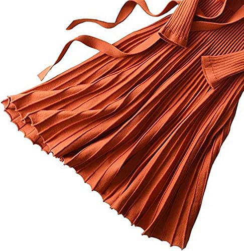 Image of Women's Long Sleeve Sweater Dress Ankle Length Fall Dress Vneck Knit Winter Dress
